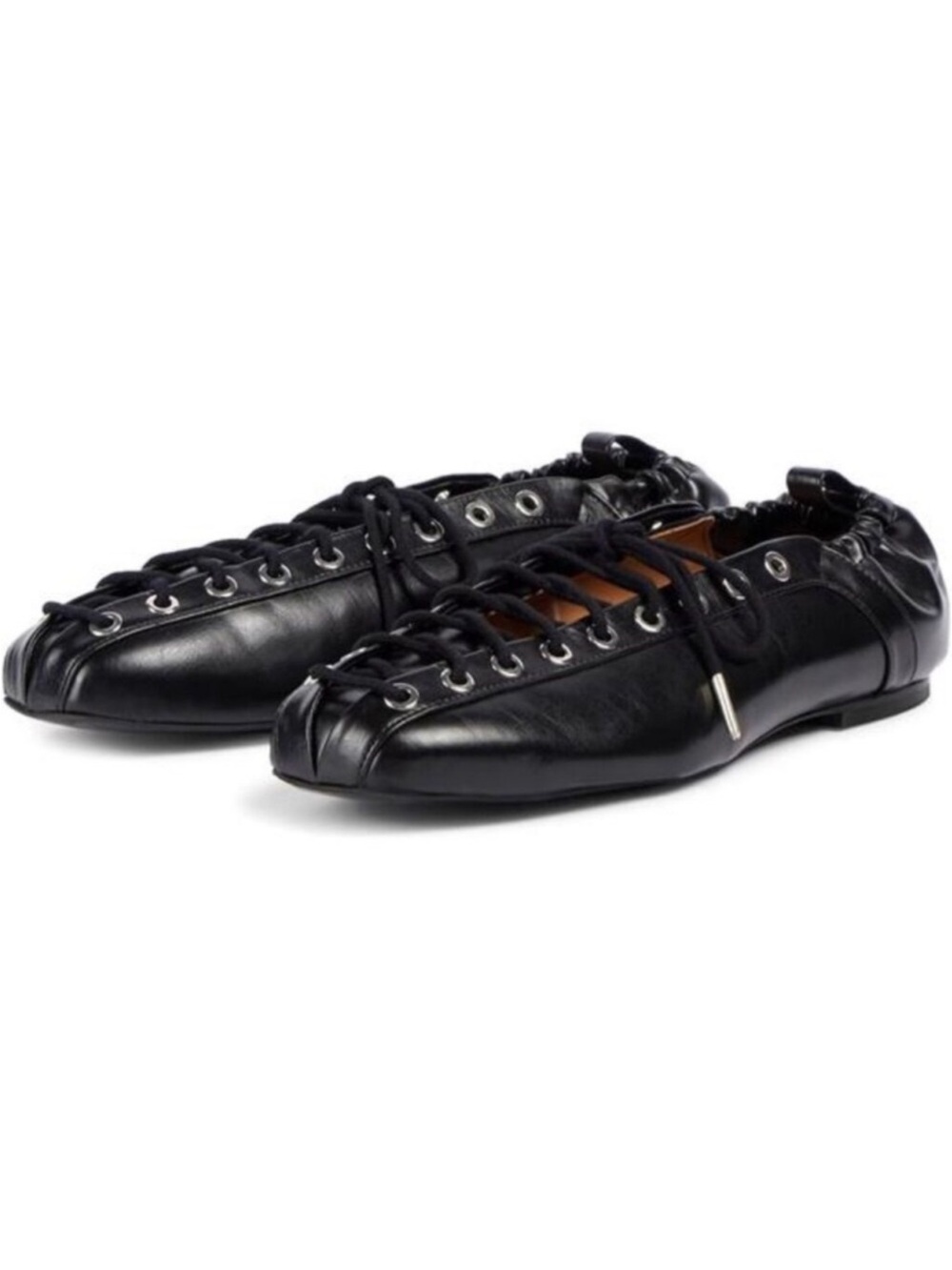 Lace-Up Ballet Flats Leather Ballerina Flat for Women Slip on Square Round